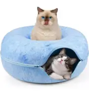 Peekaboo Cat Cave EXTRA LARGE Cat Tunnel Bed Indoor Cats,keep your cat worm,Blue