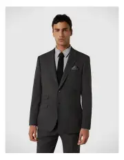 [Politix] Slim Stretch Wool Blend Tailored Jacket in Charcoal