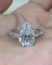 Colorless Moissanite Pear Cut Engagement Ring Classic Wedding Promise Ring Women