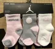 Nike Baby 6 Pk Pink Grey White Ankle Jordan Jumpman 23 Print Socks 12-24 MONTHS