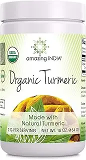 Amazing India USDA Certified Organic Turmeric Powder (Non-GMO) - 16 Oz - Antioxidant Support - Promotes Healthy Immunity - Helps Maintain Healthy Digestive System