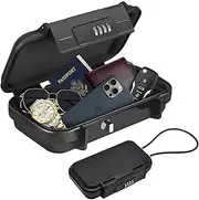 [Generic] Travel Portable Safe Box, Outdoor Combination Security Case with 4-Digit Code, Waterproof Anti-Theft Lock Box with Wire for Passport, Credit Cards, Phones – Ideal for Home, Hotel, Travel, Beach, Car