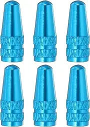 HARFINGTON 6pcs Bike Valve Caps Anodized Aluminum Road Bicycle Air Tire Valve Caps Dust Caps for MTB Road Racing Bicycle, Light Blue