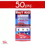 50pks Size 6 Fish WOW! Sabiki Rig 6 Red hooks Mylar Skin Glow bead Piscatore