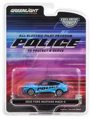 1:64 GreenLight HOBBY EXCLUSIVE Blue 2022 Ford Mustang MACH-E EV Police Car NIP