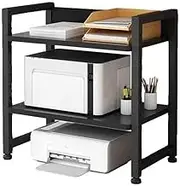 Printer Stand Double Layered Adjustable Layer Height Printer Storage Rack Multifunctional Office Learning Storage and Organizing Bracket Printer Table(Black)
