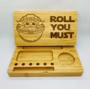 Baby yoda laser engraved magnet back flip style rolling tray Christmas gift