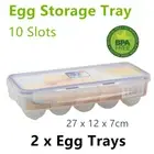 2x Eggs Keeper Trays 10 Slots Storage Box Containers Kitchen Refrigerator Holder