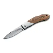 BOKER Caveman Steel pocket knife 440A uncoated steel decorated wooden handle
