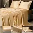 2200TC Cooling Silk Satin Flat Fitted Sheet Bed Set S/KS Double Queen King Bed
