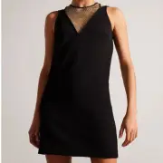 Ted Baker NWT Tasmmin Shift Embellished Neckline Mini Dress Size 1 (US 4) Black
