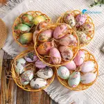 熱賣復活節泡沫蛋彩蛋掛飾創意編織籃彩蛋復活節裝飾擺件場景佈置