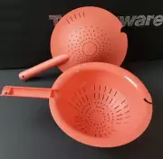Tupperware Colander Strainer 2 Piece Set 2.8L/ 2.9qt Coral Double Strainer Set