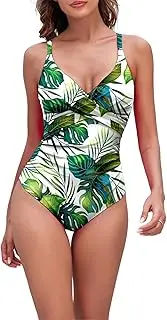 [Mooncore] Women's One Piece Swimsuit V Neck Tummy Control Monokini Adjustable Bathing Suits Plus Size Swimwear