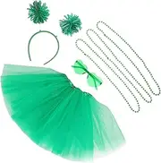 MOBUTOFU Elegant Shamrock Tutu Skirt Headband Patrick's Day Accessories for Celebrations and Events Green