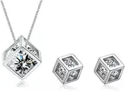 [Generic] Zirconia Cube Box Earrings Geometric Choker Necklaces Sets for Women