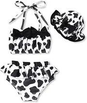 [Aalizzwell] Toddler Baby Girls 3 Piece Bikini Set Bathing Suit with Hat