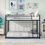 Metal Bunk Bed Frame Twin Over Twin with Safety Guard Rails For Teen's Bedroom