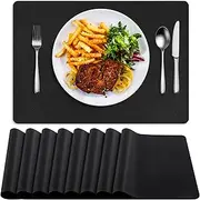 BARTHKIT Placemats, Heat Resistant Placemats for Dining Table Set of 8, Luxury Leather Placemat Double Layer, Waterproof Table Mats Easy to Clean for Dining Kitchen Coffee Office Table, Black