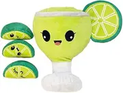 Dog Snuffle Toy in Plush Lemon Cocktail Design, Treat-Hiding Crinkle & Squeaky Puzzle Cup with Removable Leaves for Nose Work and Solo Play