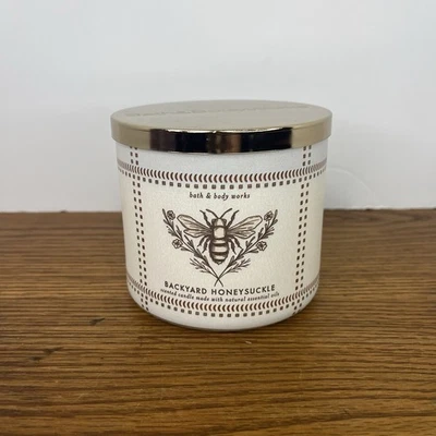 Bath & Body Works Backyard Honeysuckle 3 Wick Candle New