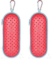 2X Swim Goggle Case for Swimming Goggles, EVA Carrying Case with Drain Hole Zipper Sunglasses Case with Clip Rose Red
