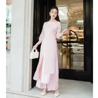 在飛比找蝦皮購物優惠-創新的 Ao Dai Cat Tien 女性柔軟粉紅色絲綢 