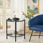 Accent Tempered Glass Side Table Sofa End Coffee Table Bedroom Small Space Table