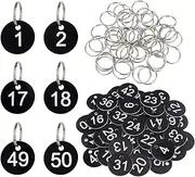 dedoot Numbers Tags, Plastic Numbered Tags Round Numbered Key Tag Key Chains, Black, 1-50 50pcs, Modern