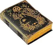 Blank Spell Book of Shadows Journal Little Witch Cat Printed Witchcraft Supplies Wiccan Notebook Handmade Vintage Deckle Paper Grimoire Journal Leather Sketchbook, Drawing Journal (7 X 5)
