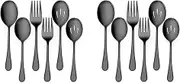 Binxind 2X Serving Stainless Steel Buffet Catering Banquet Serving Spoons Forks Set Serving Spoons and Forks Set Black