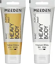 MEEDEN Acrylic Paint Yellow Ochre: 100ml Heavy Body Acrylic Paint Tube Bundled with Additional Titanium White Colour for Art Craft Painting