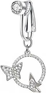 [Niaspi] Crystal Butterfly Fake Belly Button Bars Rings for Women Girls Stainless Steel Dainty Huggic CZ Butterflies Animal Non Piercing Belly Navel Rings Clip On Shiny Flying Bird Dangle Body Jewelry,