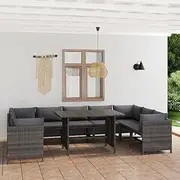 Patio Sets 10 Piece Garden Lounge Set with Cushions Poly Rattan Grey