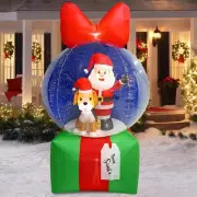 8Ft Christmas Inflatable Santa Snow Globe Decoration Santa Puppy in Xmas Ball...