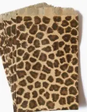 100 Pack Leopard Design Kraft Paper Bags, 4 X 6, Good for Candy, Cookies, Arts C