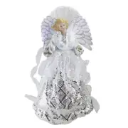 Northlight 16" B/O Fiber Optic Angel in White Silver Gown Christmas Tree Topper