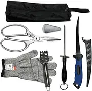 7PCS Fishing Knife Set, Fish Cleaning Kit, Filet Knife for Fish, Fish Scale Cleaning Brush, Multi-Functional Scissors, Gloves, Fishbone Tweezers, Storage Bag,Fishing Accessories,Fishing Tool Kit, Blue