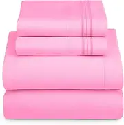 Hearth & Harbor Queen Size Sheets - 4 Piece Bed Sheet Set, Hotel Luxury Double Brushed Bed Sheets - Extra Soft Bedding Sheets & Pillowcases, Queen, Light Pink