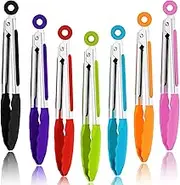 7Pack Kitchen Tongs,7 Inch Small Silicone Tongs with Stainless Steel Silicon Handles and Nylon Tips,Heat Resistant Non-Stick Cooking Tongs,Mini Locking Food Tongs for Cooking Salad Grilling
