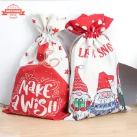 在飛比找樂天市場購物網優惠-圣誕節用品糖果袋雙面印花亞麻抽繩束口袋圣誕老人聖誕禮物袋