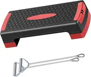kowaku Aerobic Exercise Step Workout Stepper Adjustable Height Nonslip Portable for Men Women with Workout Bands Wide with 2 Riser