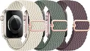 T Tersely 3Pack Braided Stretchy Solo Loop for Apple Watch 38/40/41/42/44/45/46/49mm, Nylon Elastic Straps Wristbandsfor iWatch Bands Series 10/9/Ultra 2/8/7/6/SE/5/4/3/2/1 Ultra1/2