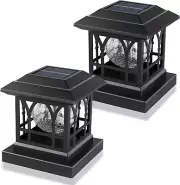 Solar Post Cap Lights, Warm White & RGB Automatic Cycling, Cracked Glass Bulb, 2