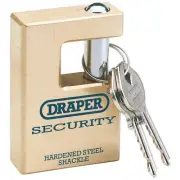Draper 63mm Close Shackle Solid Brass Padlock Hardened Steel 2 Keys 64201