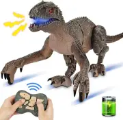 RC Velociraptor Dinosaur Jurassic Robot Imitates Walking Sound LED Toy Dino Roar