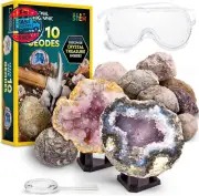 NATIONAL GEOGRAPHIC Break Open 10 Premium Geodes – Includes Goggles and 2 Displ