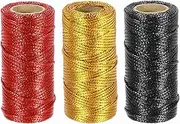 uxcell 3 Roll 1.5mm Metallic String, 16 Ply Decorative Metallic Bakers Twine Thread Cord Rope for Gift Wrapping DIY Crafts Making Ornament Decor, Gold Tone/Black/Red, 164Yards Total