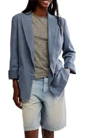 Free People Prep School Linen Blend Blazer in Vintage Indigo at Nordstrom, Size Large