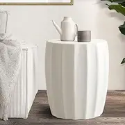 [OIKITURE] White Coffee Table Round Side Table for Living Room Terrazzo Concrete Bed Side Table